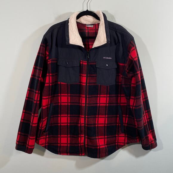 Columbia Women Red Buffalo Plaid Full Zip Fleece Jacket Size 2X - Picture 1 of 8